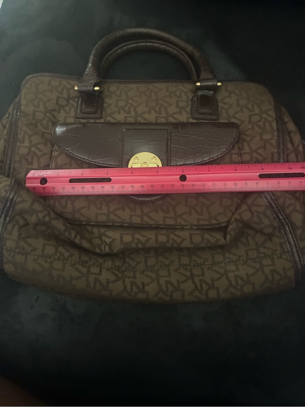 Vintage DKNY Monogram Satchel Handbag • Brown Logo Print. Read Description - Picture 8 of 8